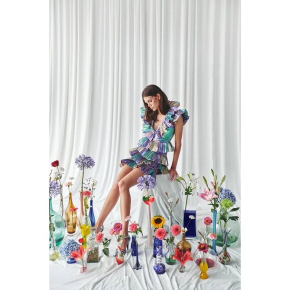 Celia B Acke Metalic Pleated Mini Dress Multi Womens Size Large - Picture 14 of 16